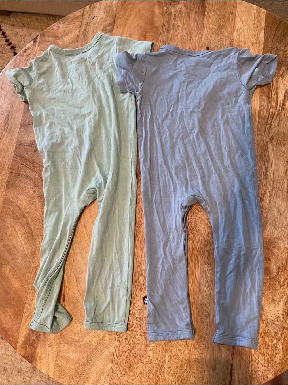 Kyte Short-Sleeve One-Piece Romper in Slate Blue and Seafoam